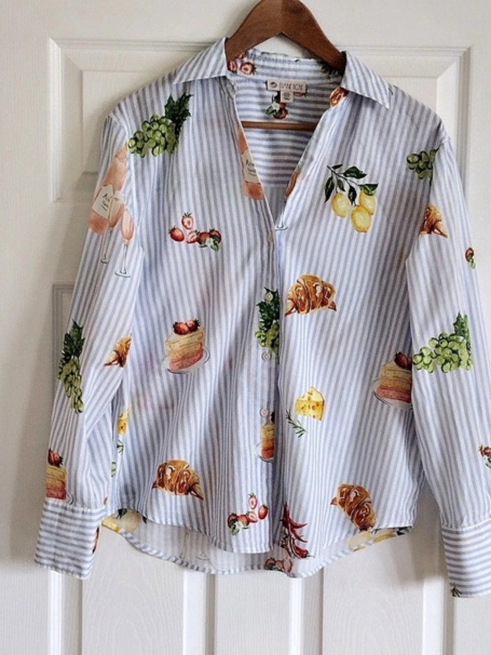 Elliane Rose Striped Cotton Button Down in Blue & White Size Small Shirt
